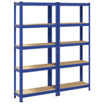5-Layer Storage Shelves 2 pcs Blue Steel&Engineered Wood