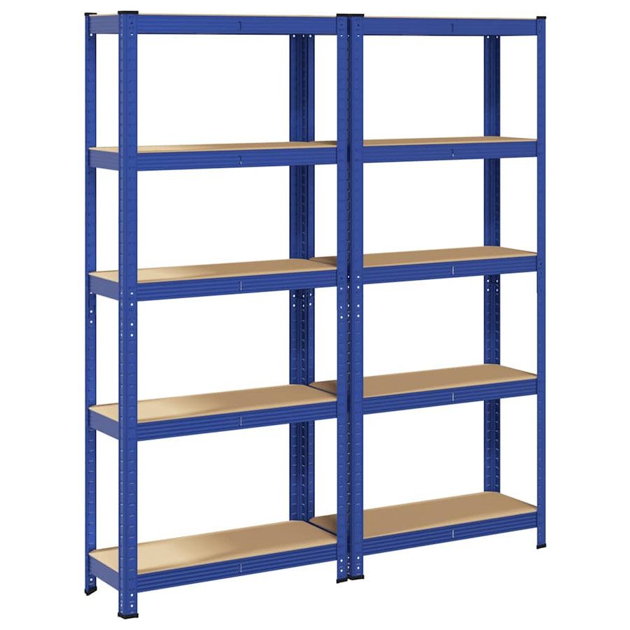 5-Layer Storage Shelves 2 pcs Blue Steel&Engineered Wood