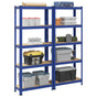 5-Layer Storage Shelves 2 pcs Blue Steel&Engineered Wood