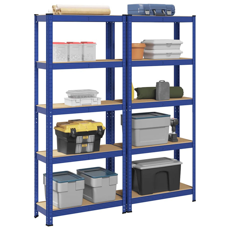 5-Layer Storage Shelves 2 pcs Blue Steel&Engineered Wood
