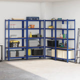 5-Layer Storage Shelves 4 pcs Blue Steel&Engineered Wood - Front View