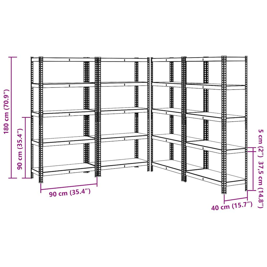 5-Layer Storage Shelves 4 pcs Anthracite Steel&Engineered Wood