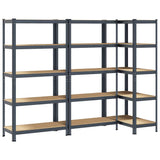 5-Layer Heavy-duty Shelves 3 pcs Anthracite Steel&Engineered Wood - Front View