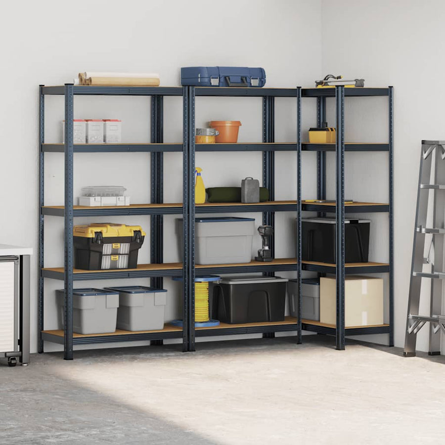 5-Layer Heavy-duty Shelves 3 pcs Anthracite Steel&Engineered Wood