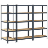 5-Layer Heavy-duty Shelves 3 pcs Anthracite Steel&Engineered Wood - Rear View