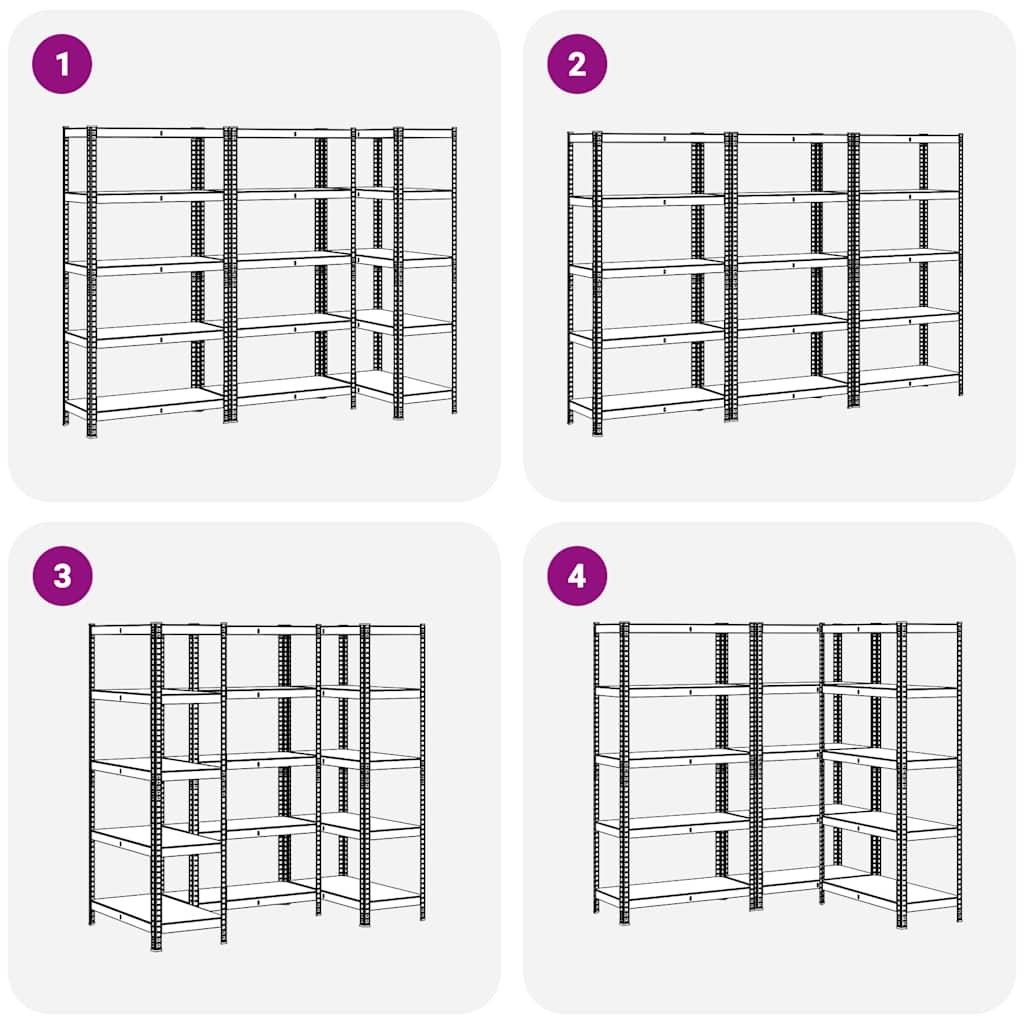 5-Layer Heavy-duty Shelves 3 pcs Anthracite Steel&Engineered Wood