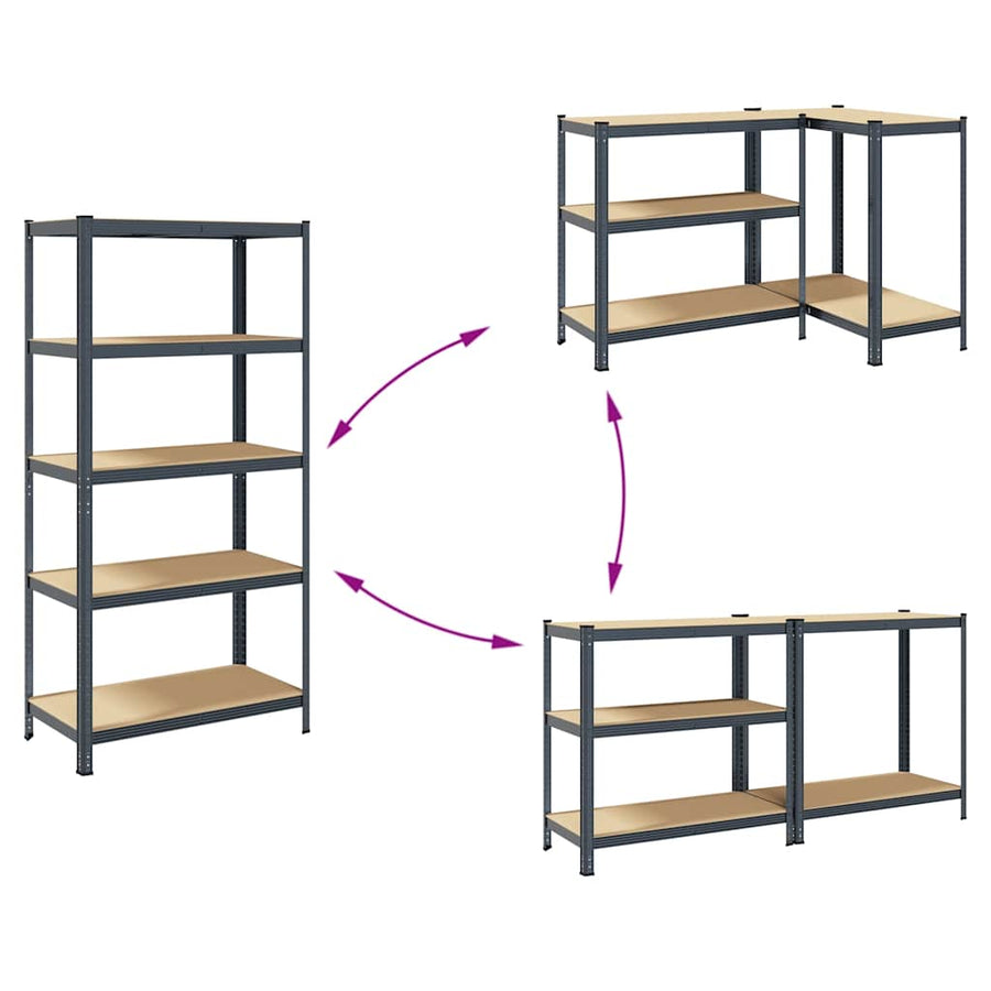 5-Layer Storage Shelves 2 pcs Anthracite Steel&Engineered Wood