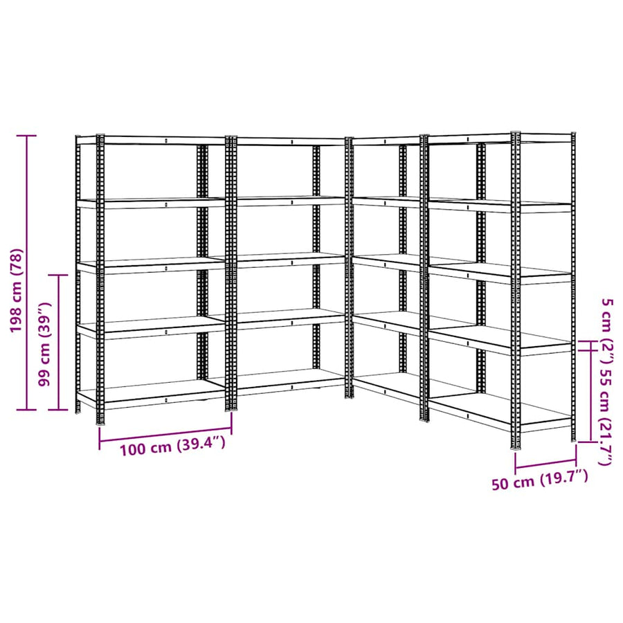 5-Layer Storage Shelves 4 pcs Anthracite Steel&Engineered Wood