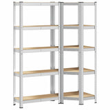 2 Piece 5-Layer Shelves Set Silver Steel&Engineered Wood - Front View