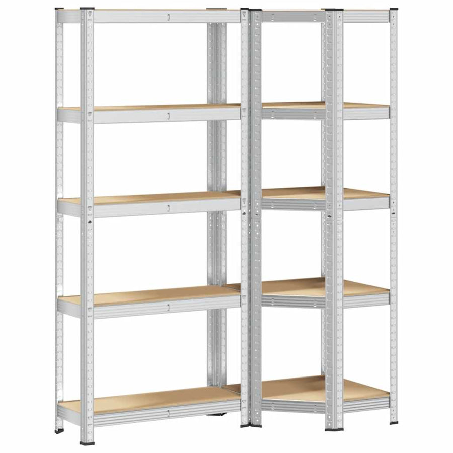 2 Piece 5-Layer Shelves Set Silver Steel&Engineered Wood