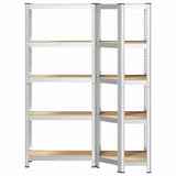 2 Piece 5-Layer Shelves Set Silver Steel&Engineered Wood - Top-Down View