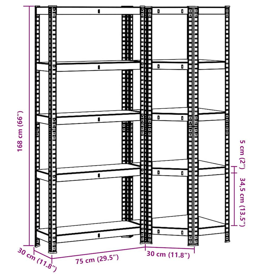 2 Piece 5-Layer Shelves Set Silver Steel&Engineered Wood
