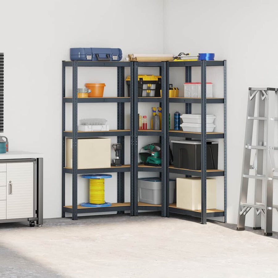 3 Piece 5-Layer Shelves Set Anthracite Steel&Engineered Wood