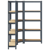 3 Piece 5-Layer Shelves Set Anthracite Steel&Engineered Wood - 45-Degree Angle