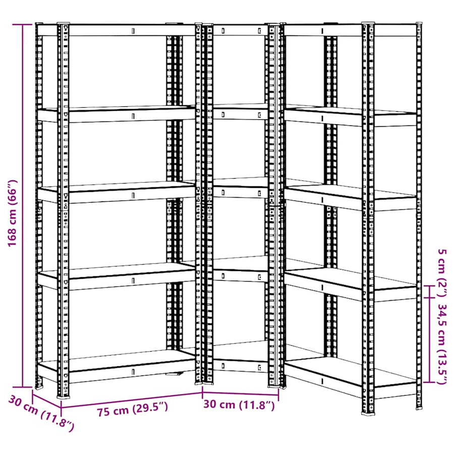 3 Piece 5-Layer Shelves Set Anthracite Steel&Engineered Wood