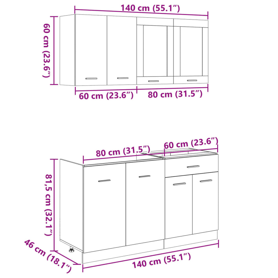 4 Piece Kitchen Cabinet Set Lyon Sonoma Oak Engineered Wood