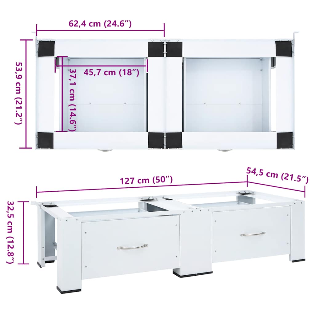 Double Washing Machine Pedestal with Drawers White