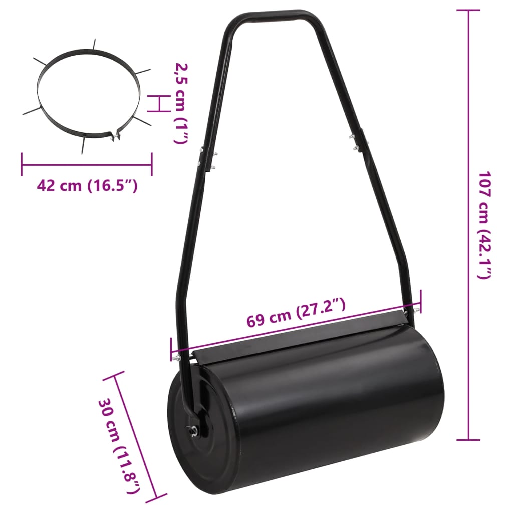 Garden Lawn Roller Pull with Aerator Clamps Black 42 L Iron and Steel
