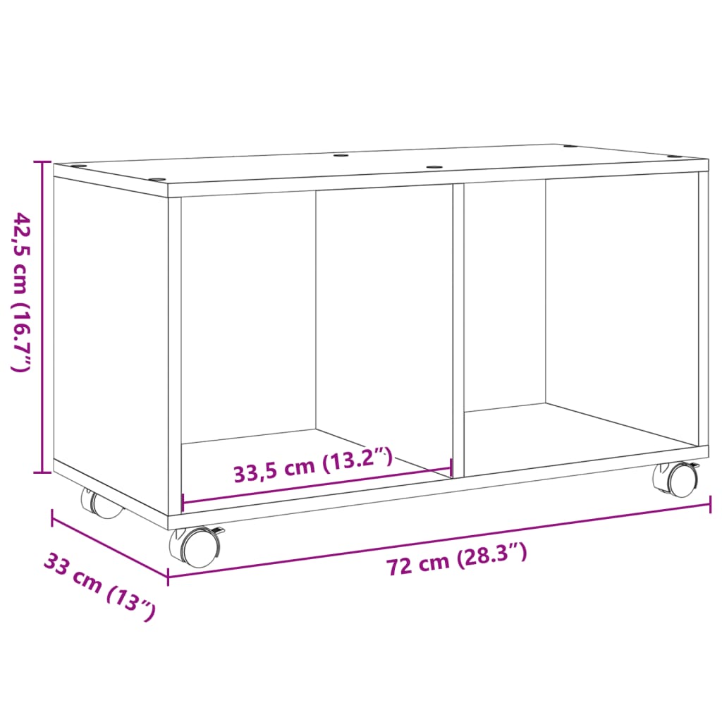 Rolling Cabinet White 72x33x42.5 cm Engineered Wood