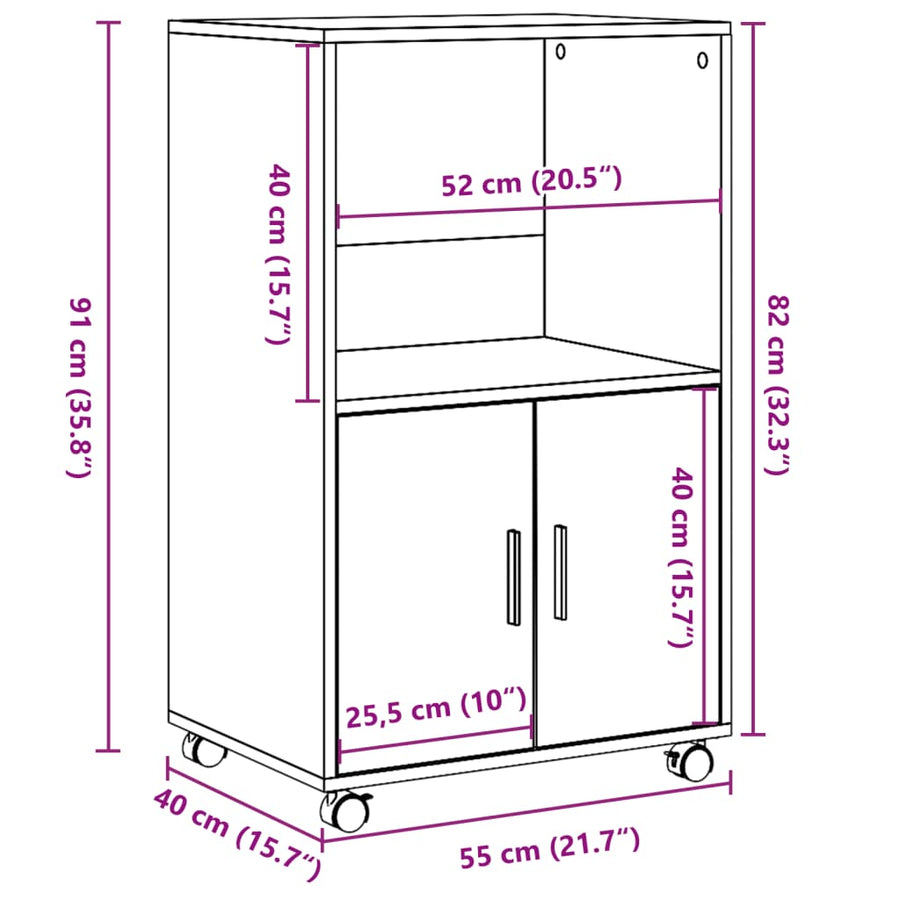Rolling Cabinet White 55x40x91 cm Engineered Wood