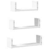 Wall Shelf 3 pcs White Engineered Wood - Rear View