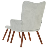 Relaxing Chair with Stool Light Grey Velvet - Close-Up Angle