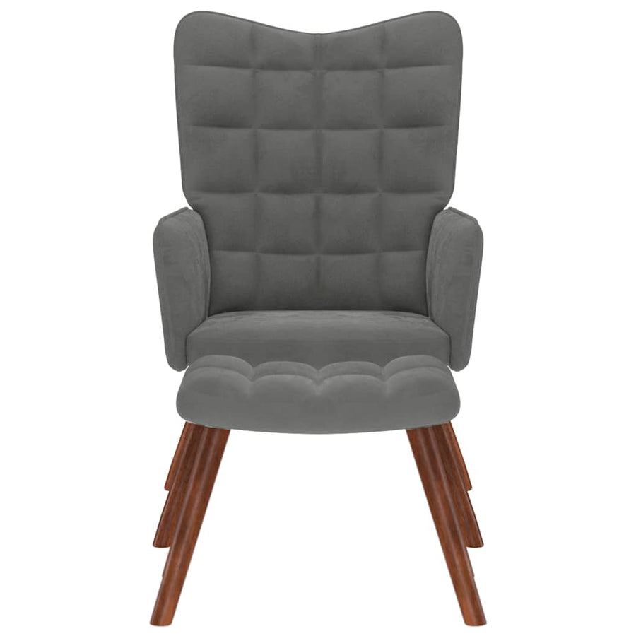 Relaxing Chair with Stool Dark Grey Velvet