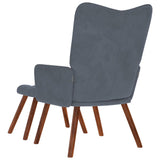 Relaxing Chair with Stool Dark Grey Velvet - Close-Up Angle