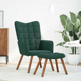 Relaxing Chair with Stool Dark Green Velvet - Front View