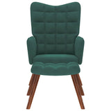 Relaxing Chair with Stool Dark Green Velvet - Side View