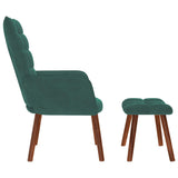 Relaxing Chair with Stool Dark Green Velvet - Rear View