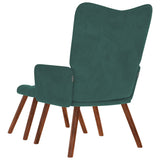 Relaxing Chair with Stool Dark Green Velvet - Close-Up Angle
