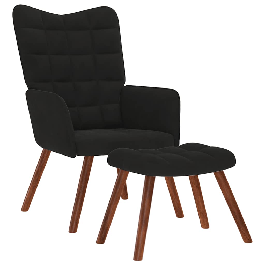 Relaxing Chair with Stool Black Velvet