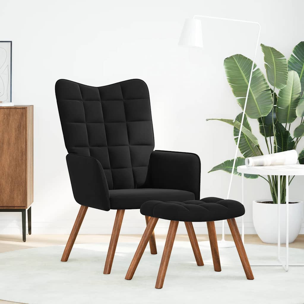 Relaxing Chair with Stool Black Velvet