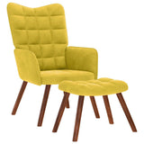 Relaxing Chair with Stool Yellow Velvet