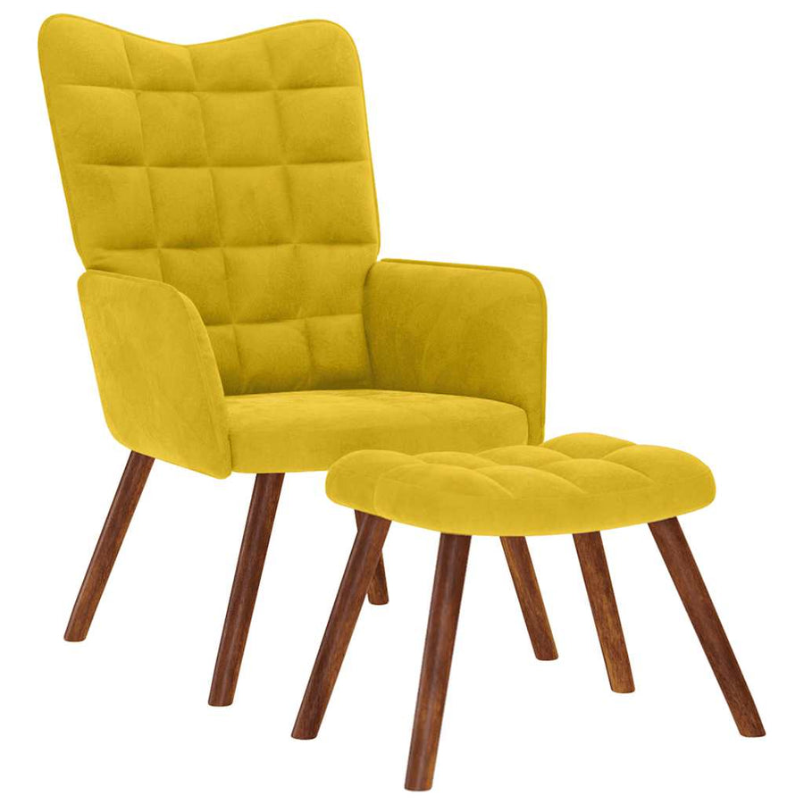 Relaxing Chair with Stool Yellow Velvet
