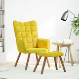 Relaxing Chair with Stool Yellow Velvet - Front View