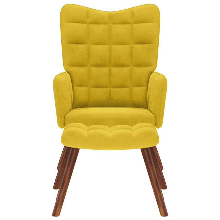 Relaxing Chair with Stool Yellow Velvet