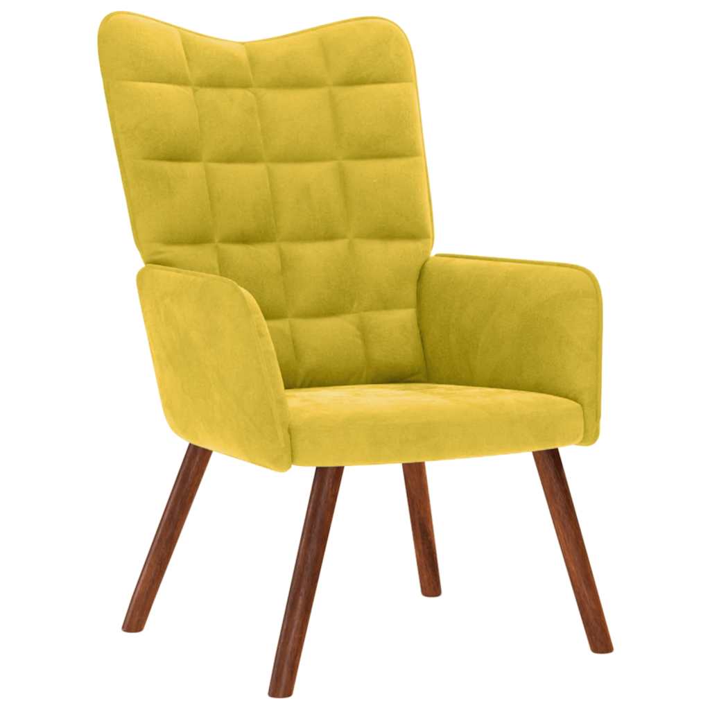 Relaxing Chair with Stool Yellow Velvet