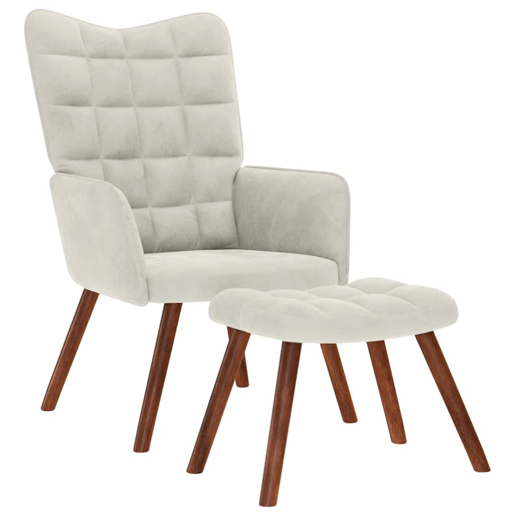 Relaxing Chair with Stool Cream Velvet
