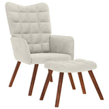 Relaxing Chair with Stool Cream Velvet