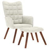 Relaxing Chair with Stool Cream Velvet