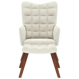 Relaxing Chair with Stool Cream Velvet - Side View