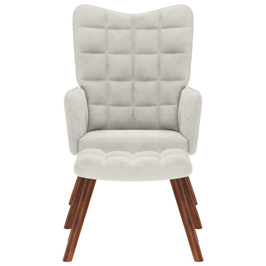 Relaxing Chair with Stool Cream Velvet