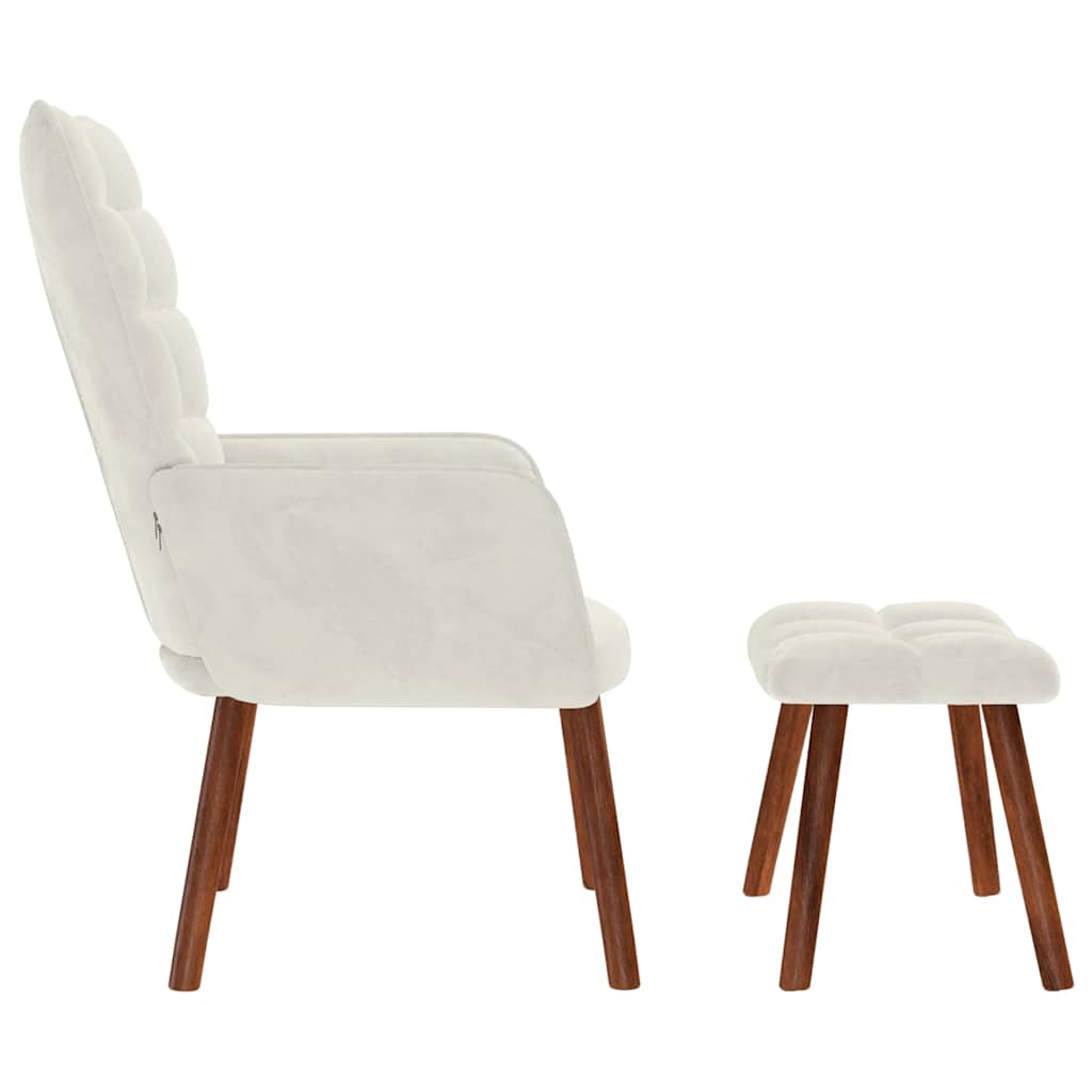 Relaxing Chair with Stool Cream Velvet