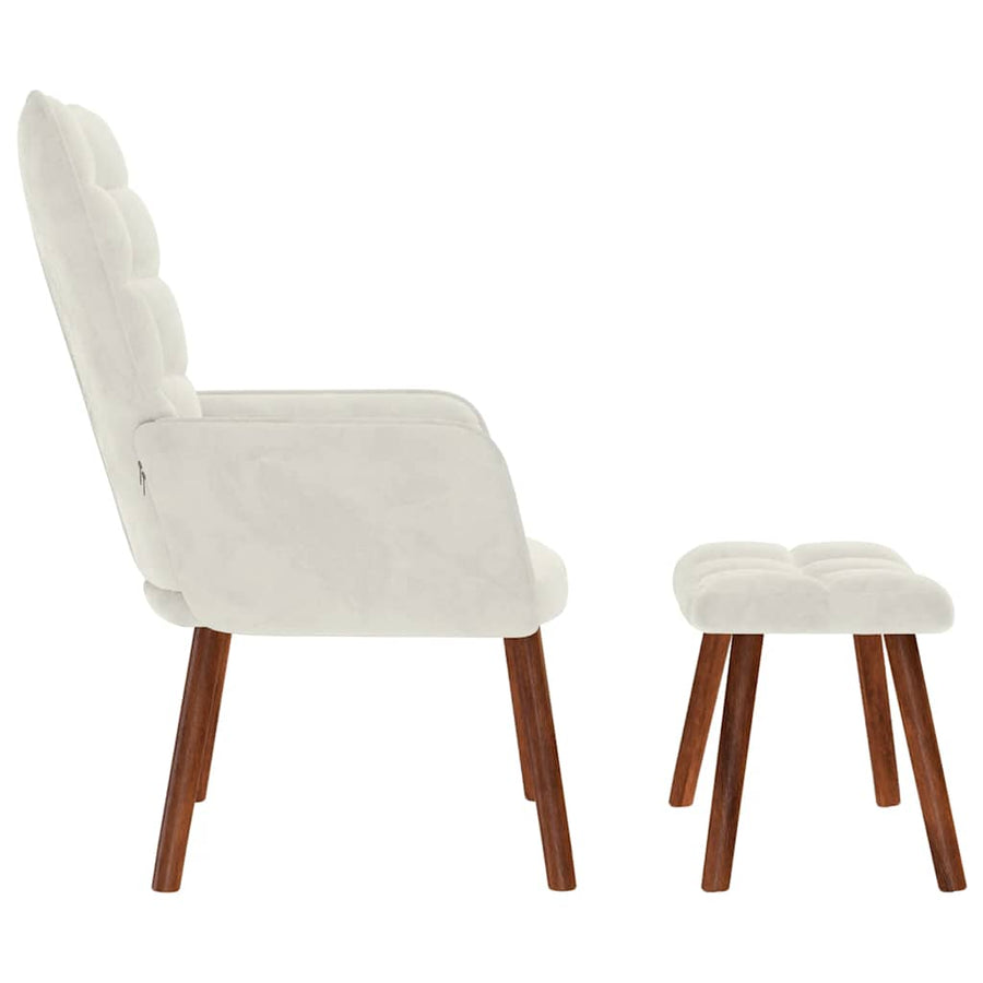 Relaxing Chair with Stool Cream Velvet