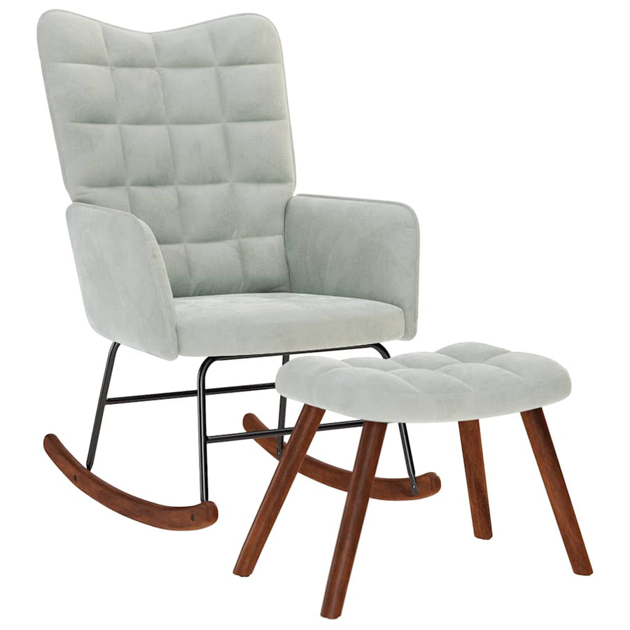 Rocking Chair with Stool Light Grey Velvet