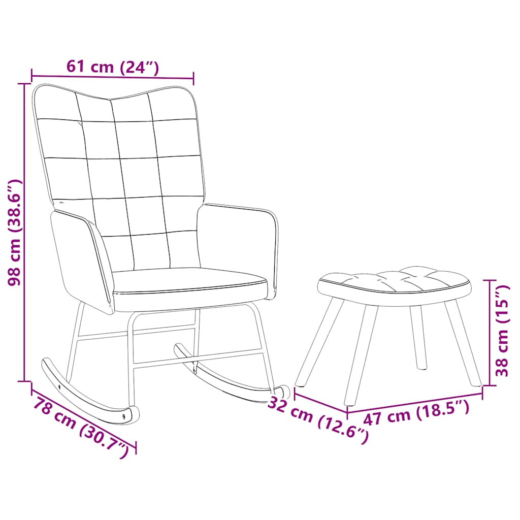 Rocking Chair with Stool Light Grey Velvet