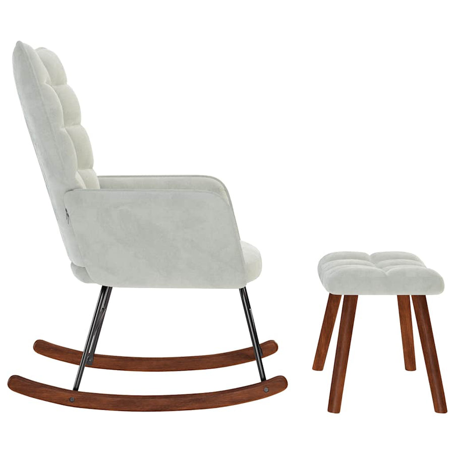 Rocking Chair with Stool Light Grey Velvet
