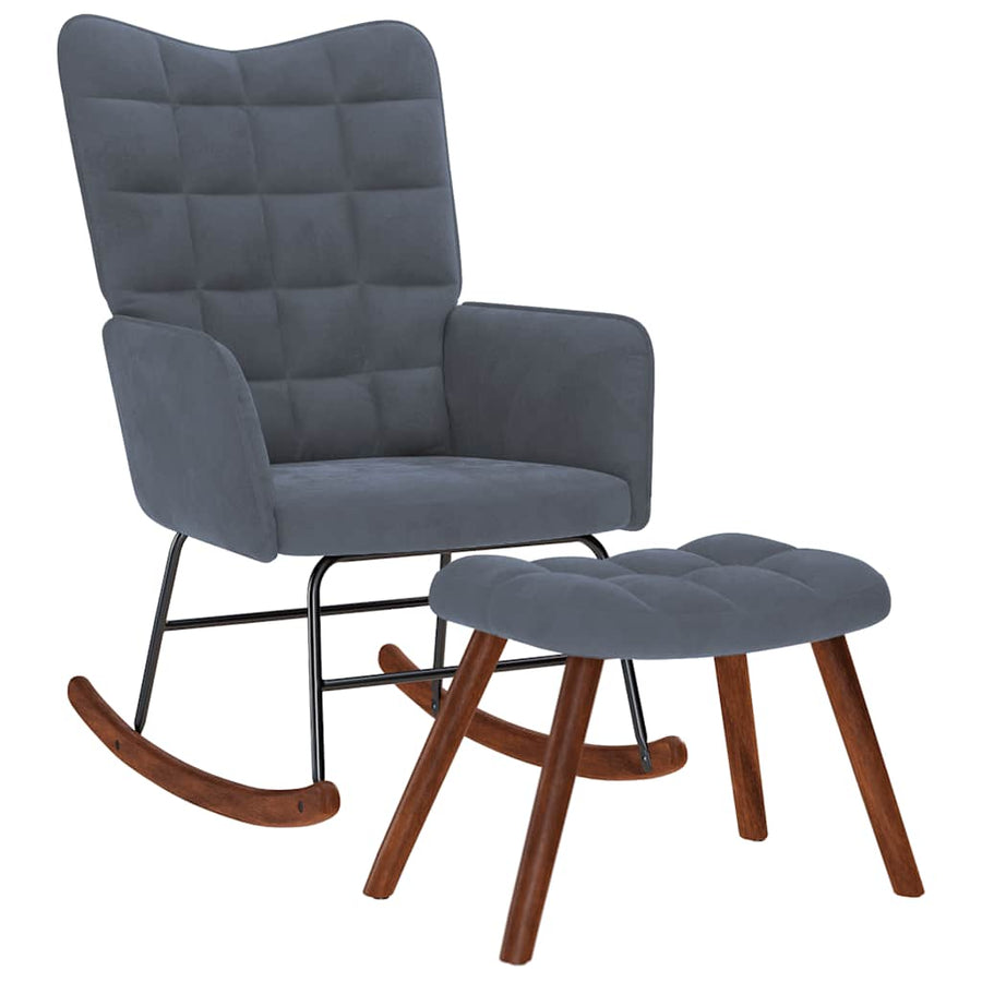 Rocking Chair with Stool Dark Grey Velvet